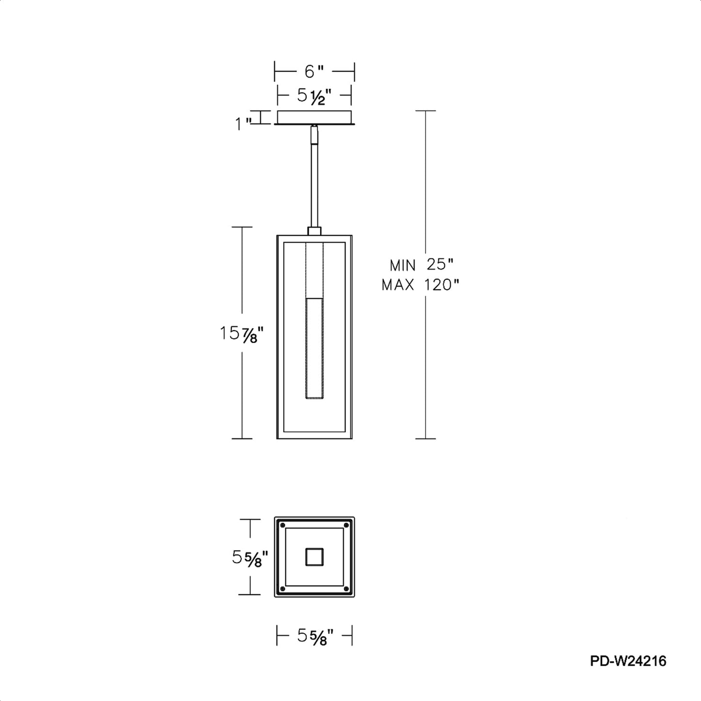 Cambridge Outdoor LED Pendant Light - line drawing.