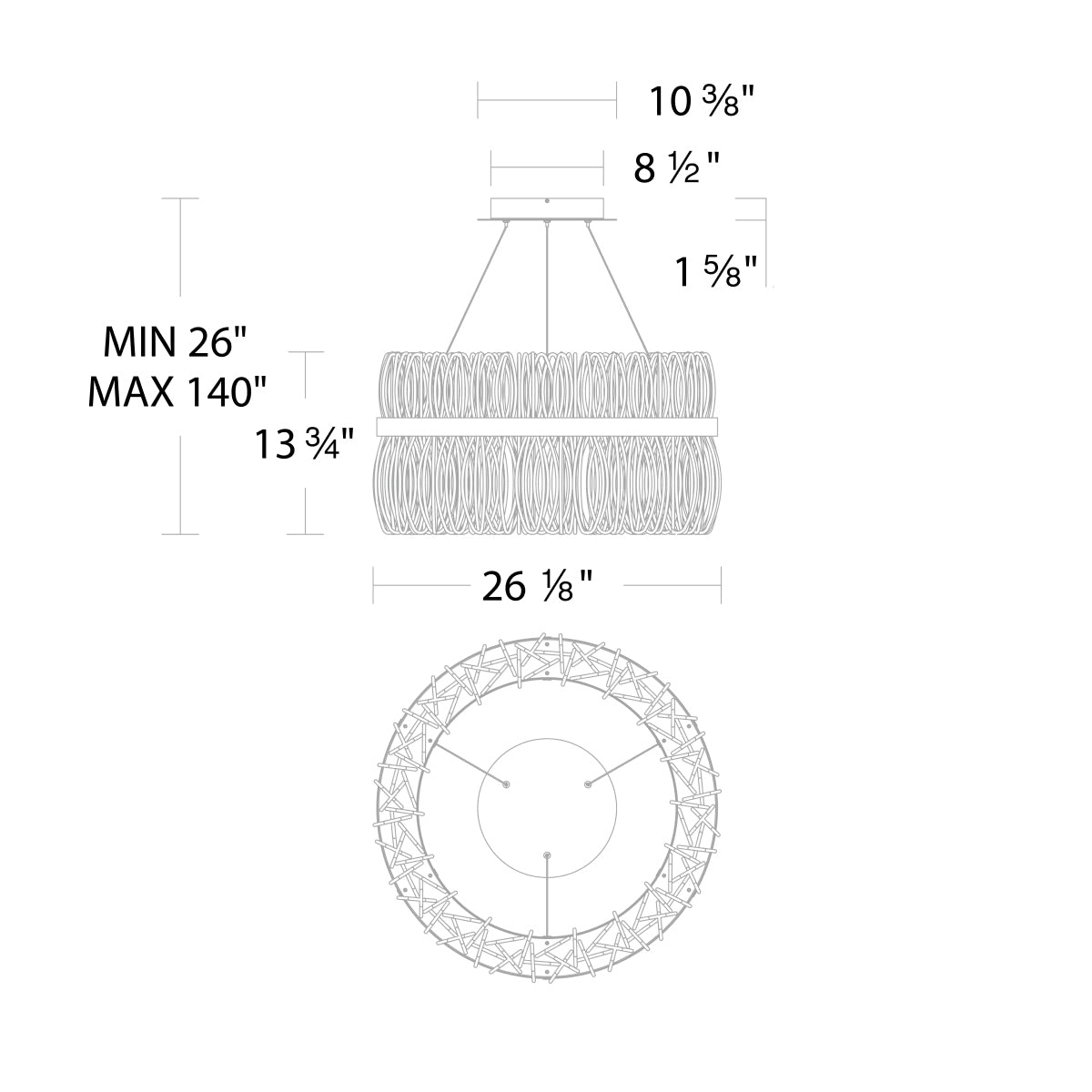 Charlize LED Chandelier - line drawing.