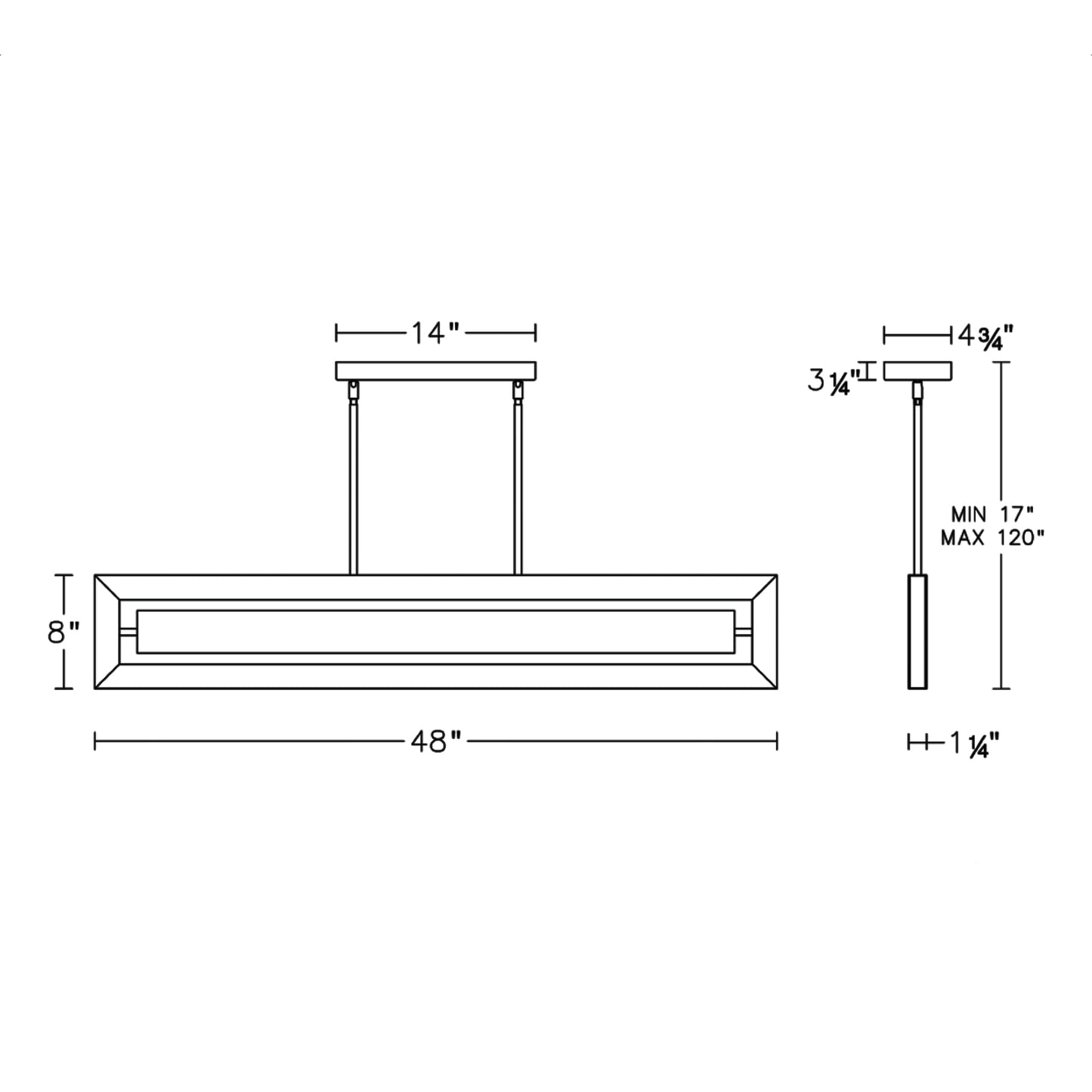 Equilibrium LED Linear Pendant Light - line drawing.