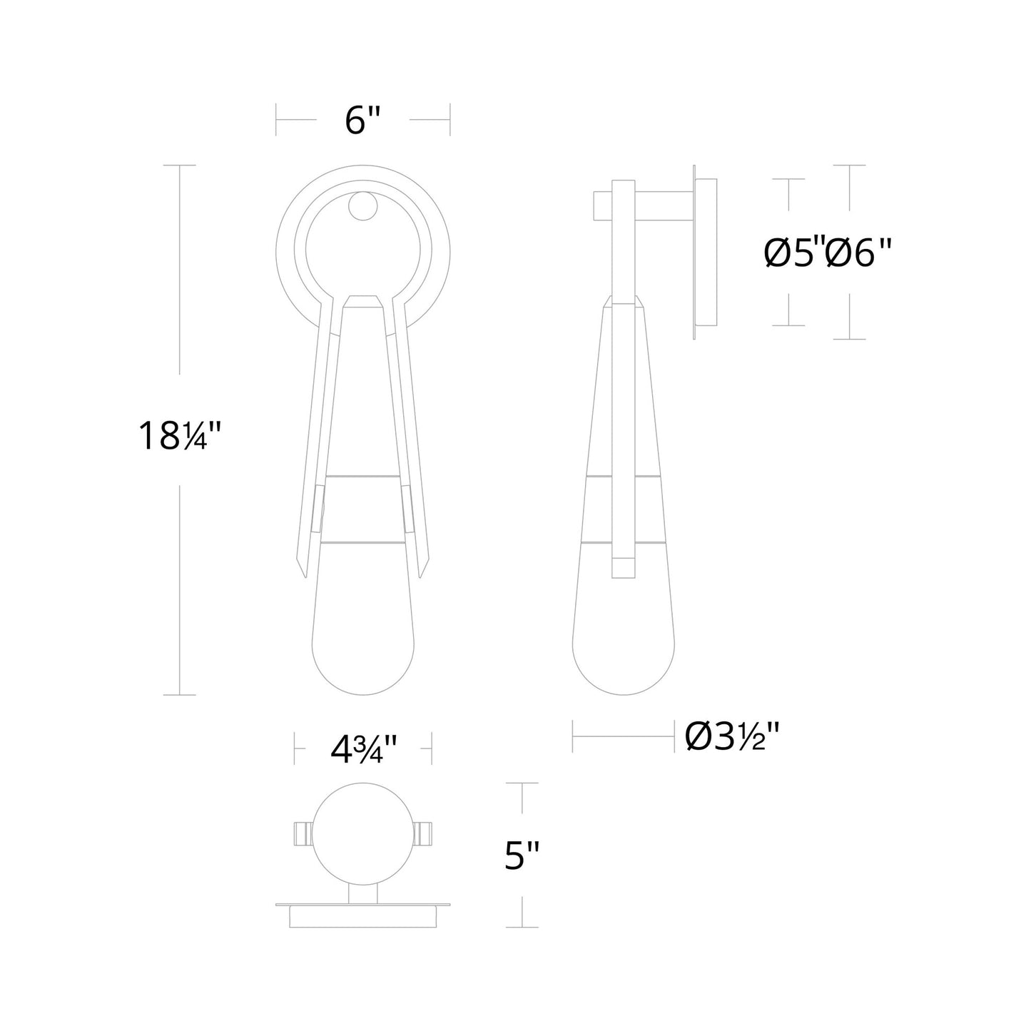 Ezra LED Wall Light - line drawing.