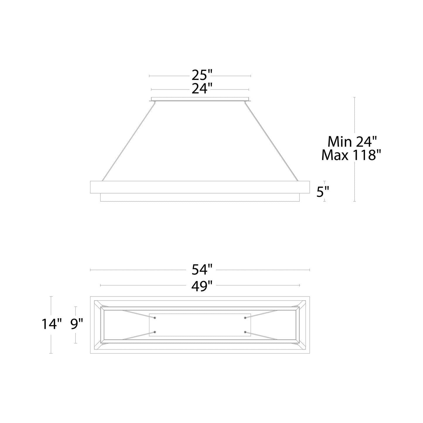 Hustler LED Linear Pendant Light - line drawing.