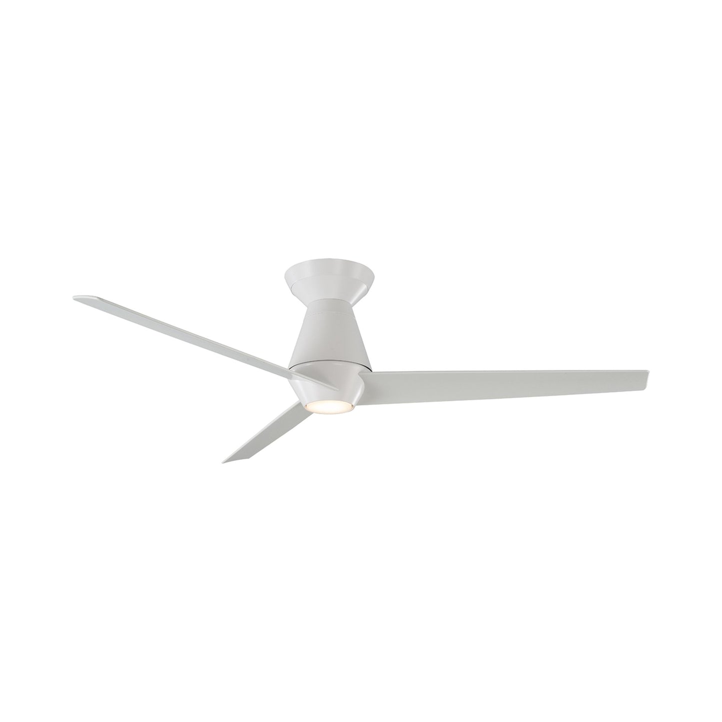 Slim LED Flush Mount Ceiling Fan in Matte White.