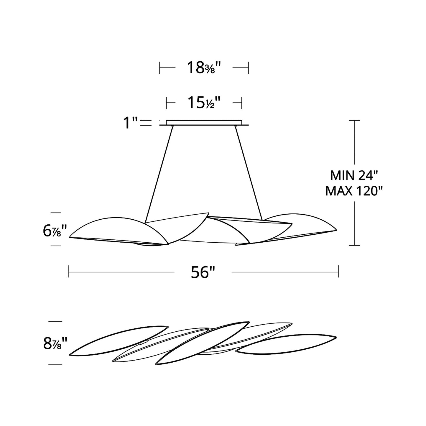 Sydney LED Chandelier - line drawing.