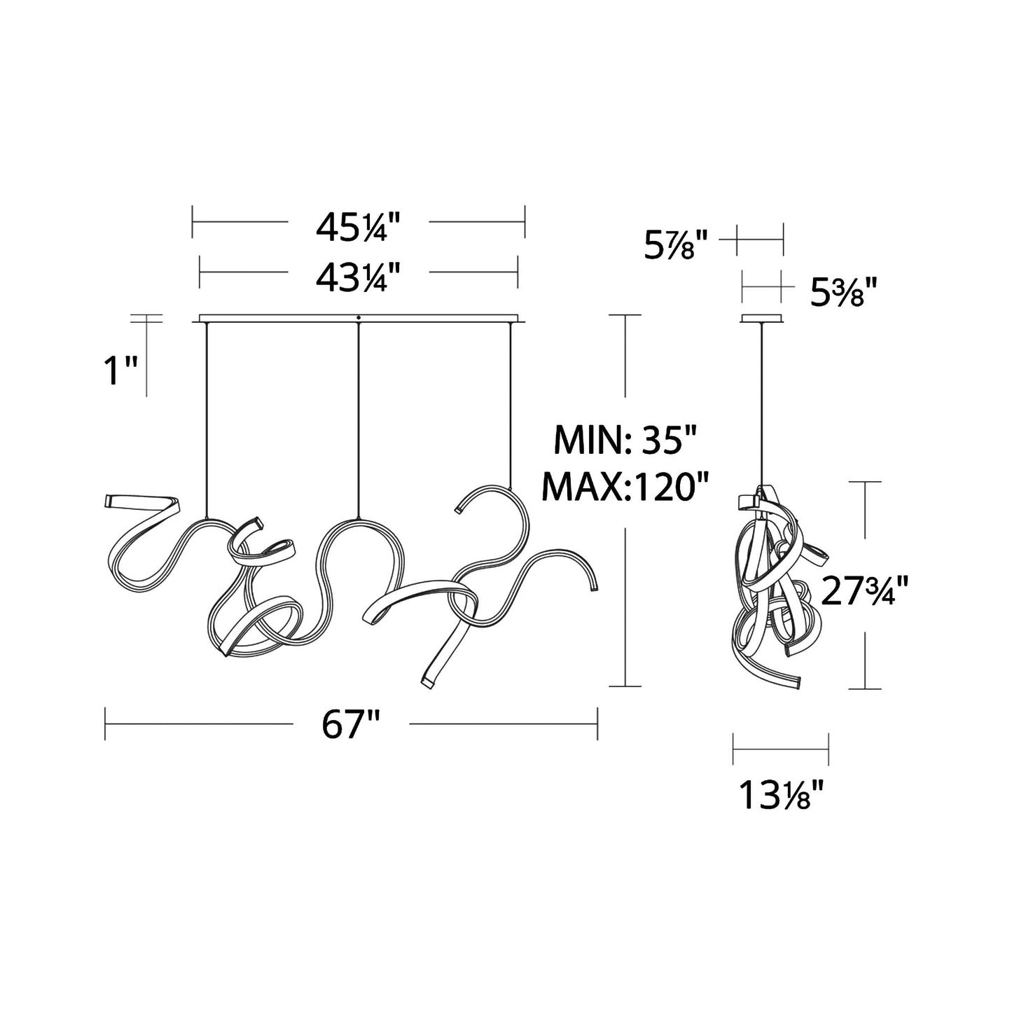 Tempest LED Chandelier - line drawing.