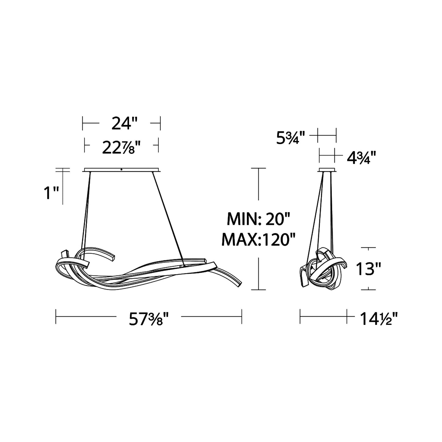 Tidal LED Chandelier - line drawing.