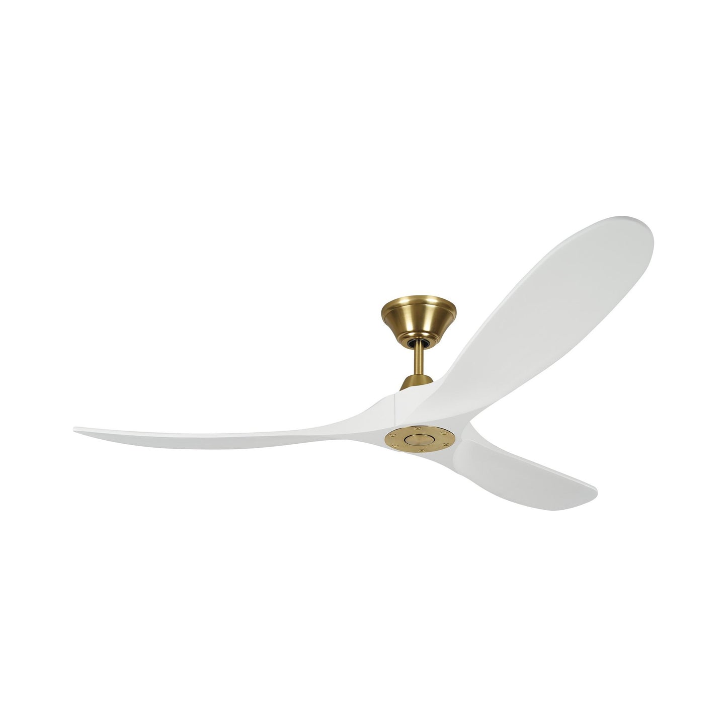 Maverick Ceiling Fan in Burnished Brass/Matte White.