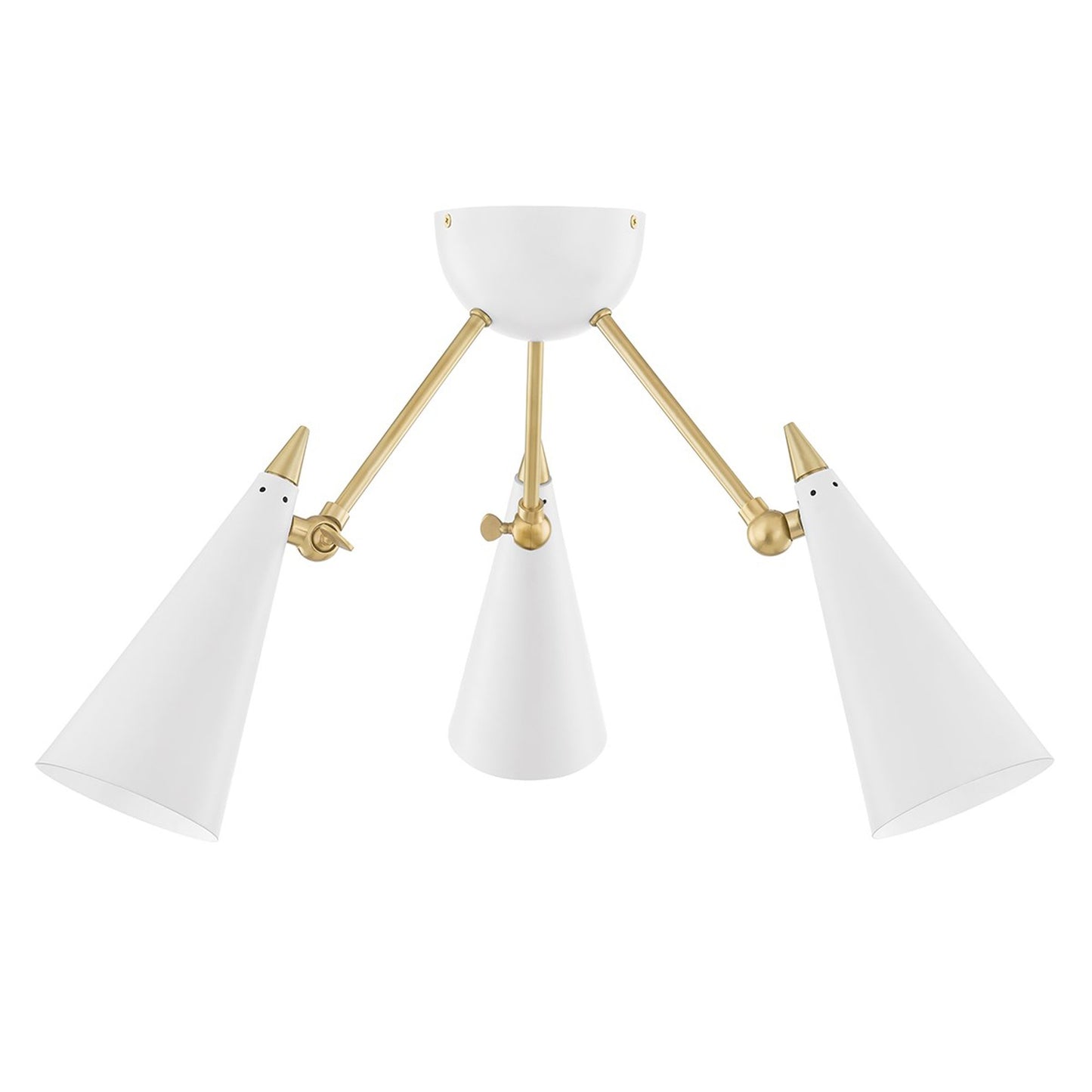 Moxie 3-Light Semi-Flush Mount Ceiling Light in Aged Brass / White.