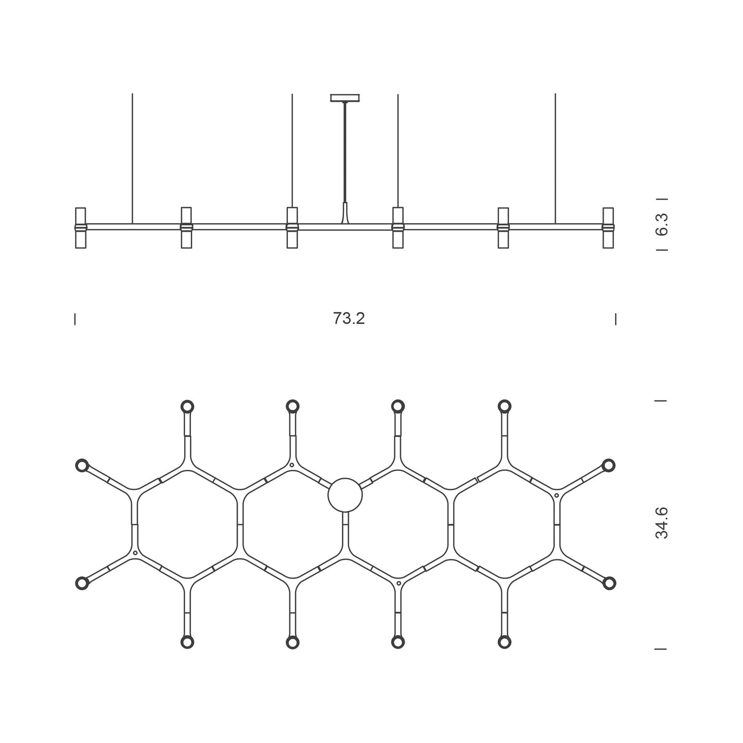 Crown Plana Major Pendant Light - line drawing.