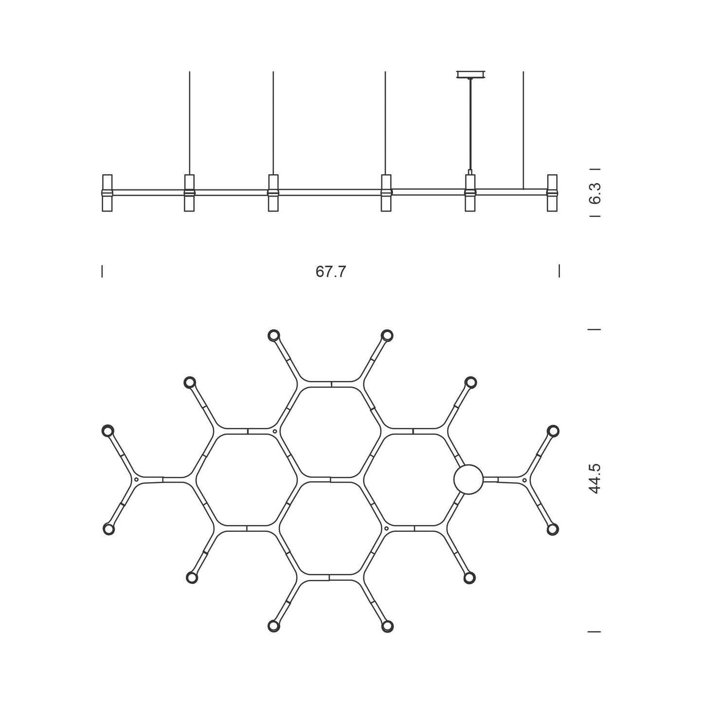 Crown Plana Mega Pendant Light - line drawing.