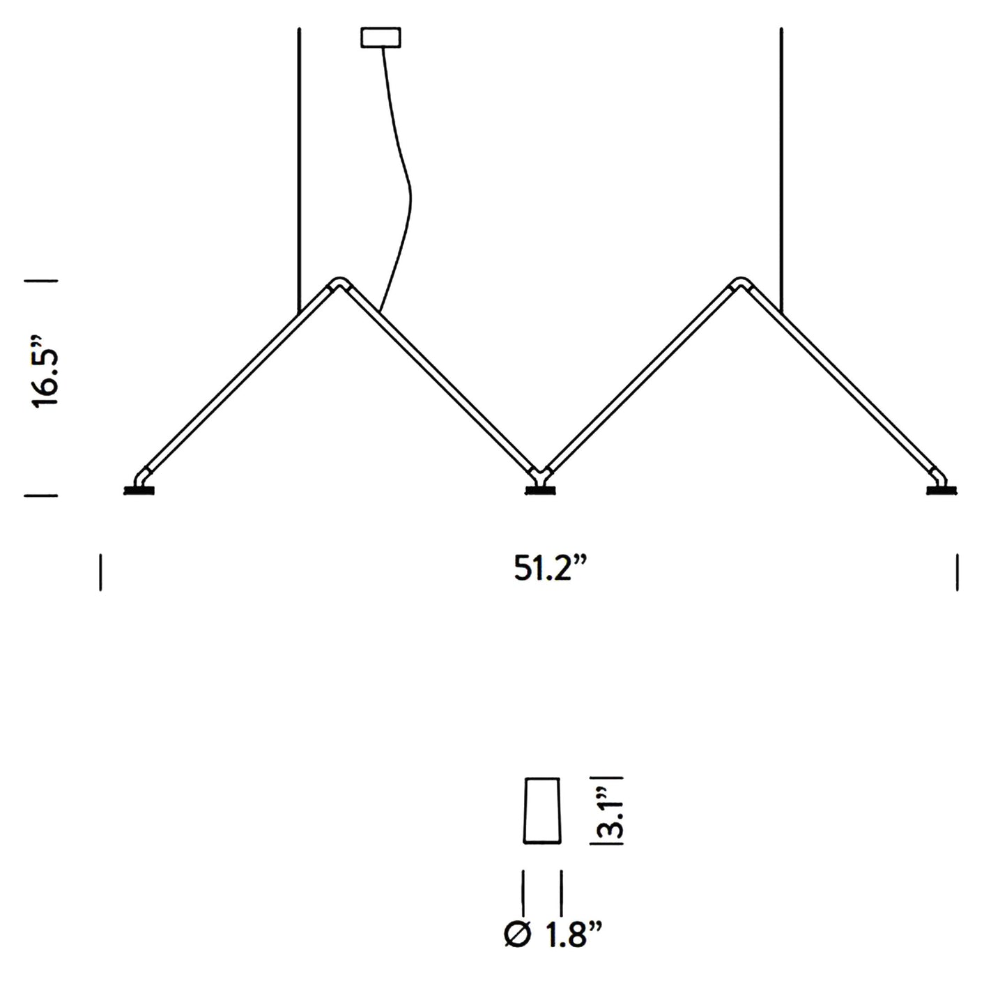 Dabliu Spot LED Pendant Light - line drawing.