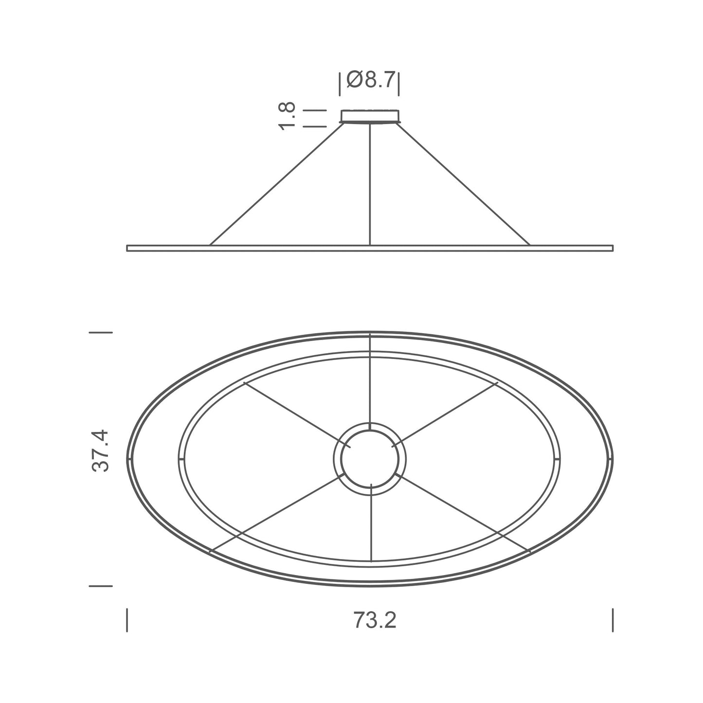 Ellisse LED Double Mega Pendant Light - line drawing.