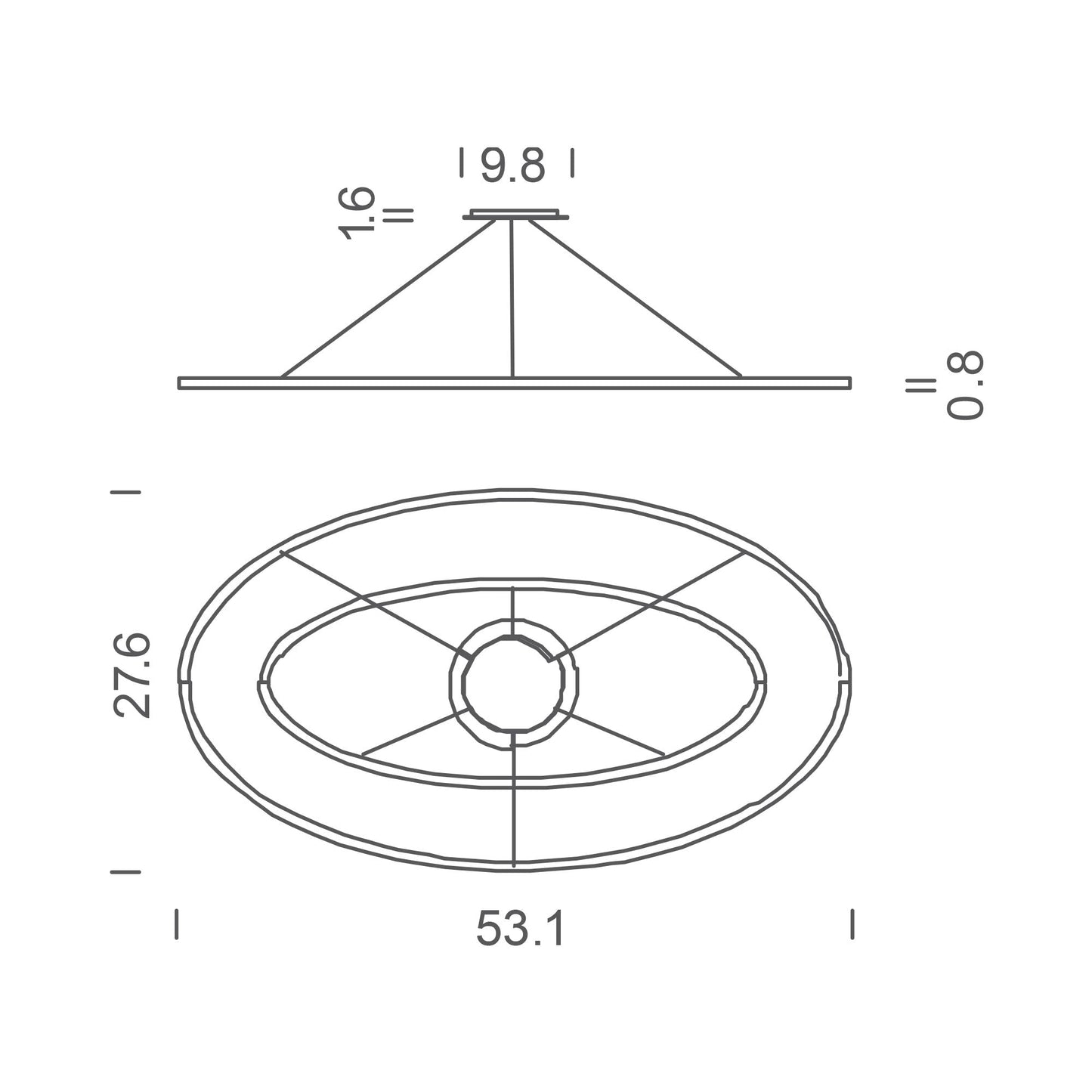 Ellisse LED Double Pendant Light - line drawing.
