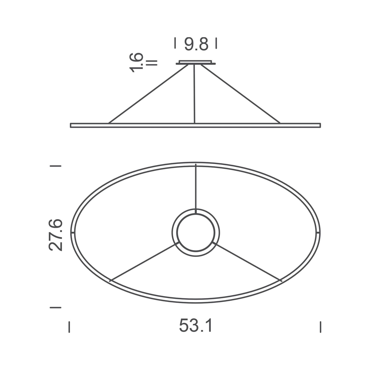 Ellisse LED Major Pendant Light - line drawing.