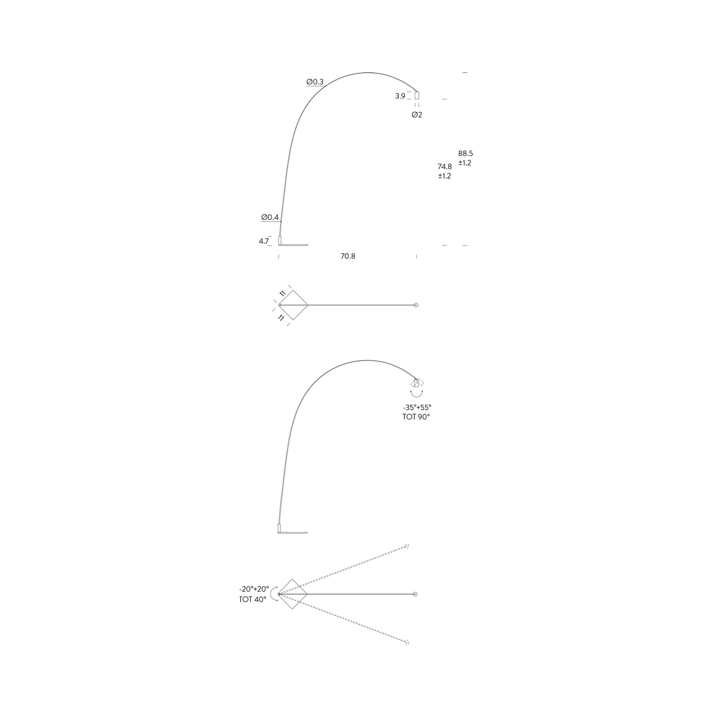 Fox LED Floor Lamp - line drawing.