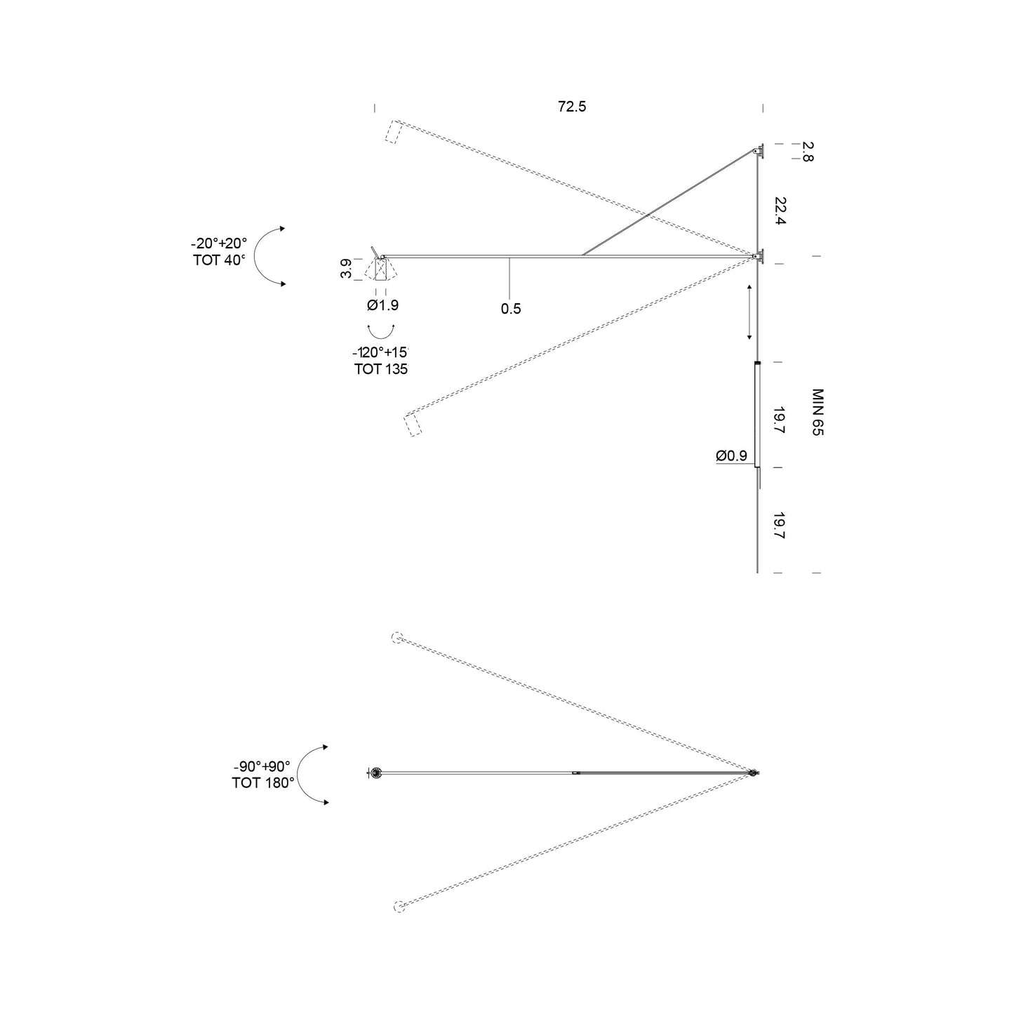 Swan LED Wall Light - line drawing.