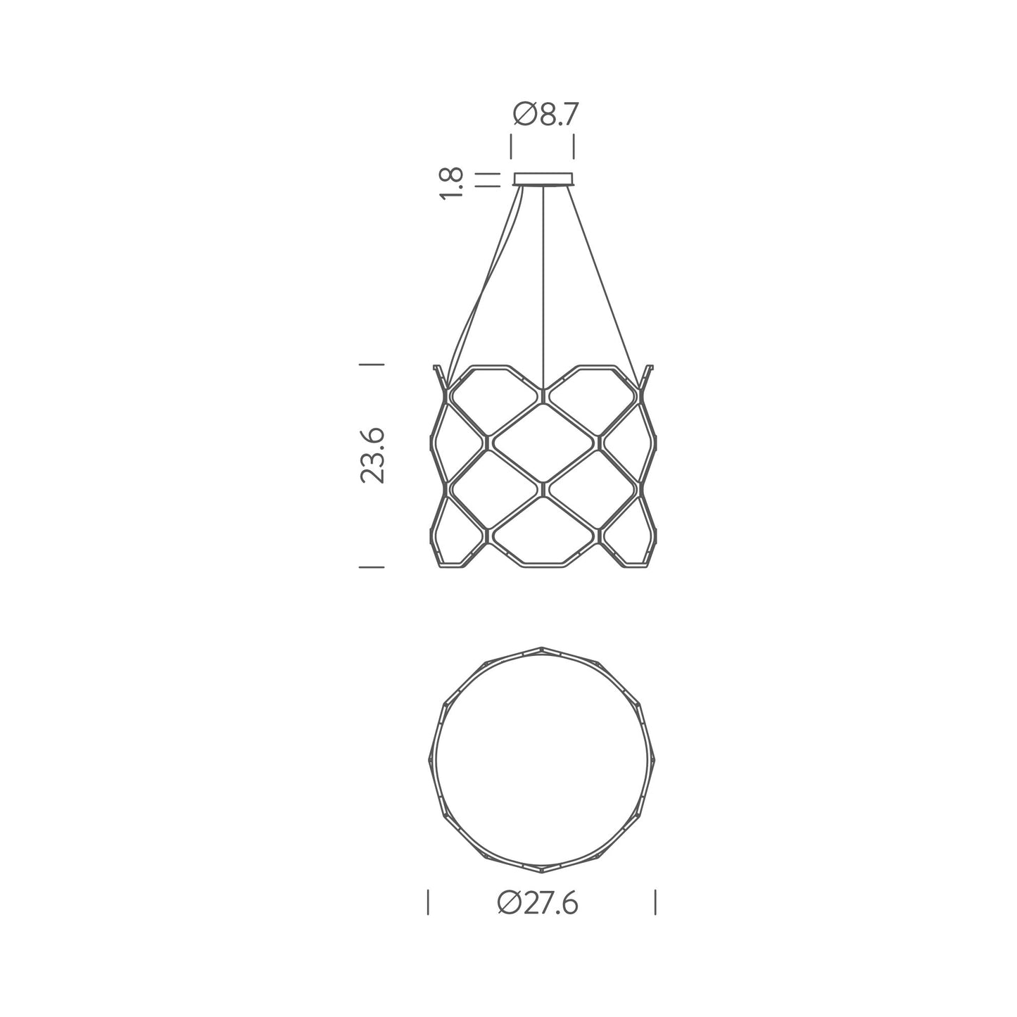 Titia LED Pendant Light - line drawing.