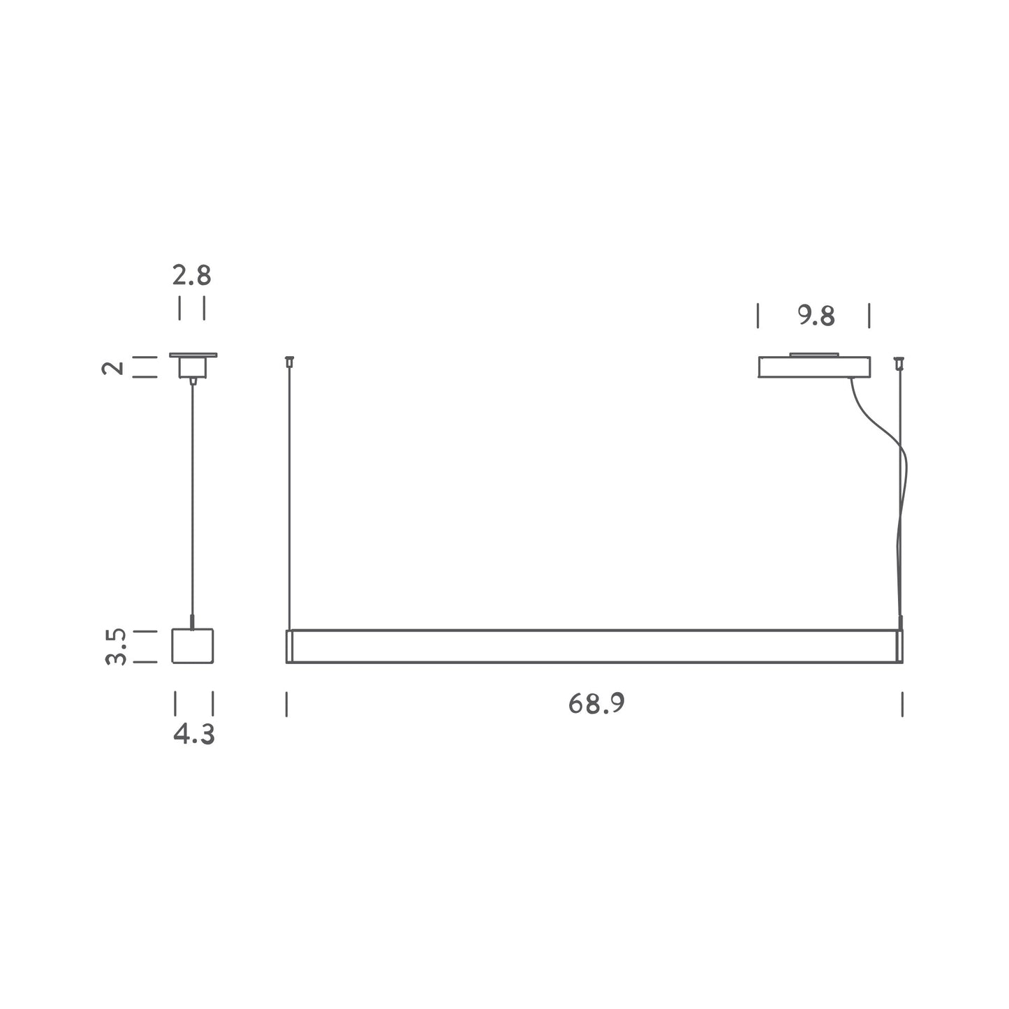 Tru LED Linear Pendant Light - line drawing.