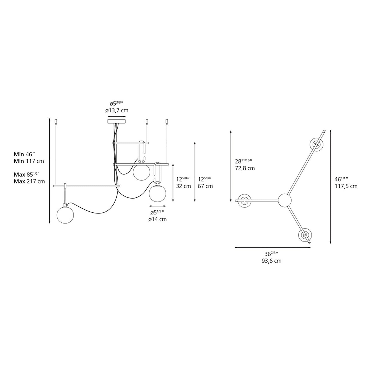 NH S3 14 Suspension Light - line drawing.