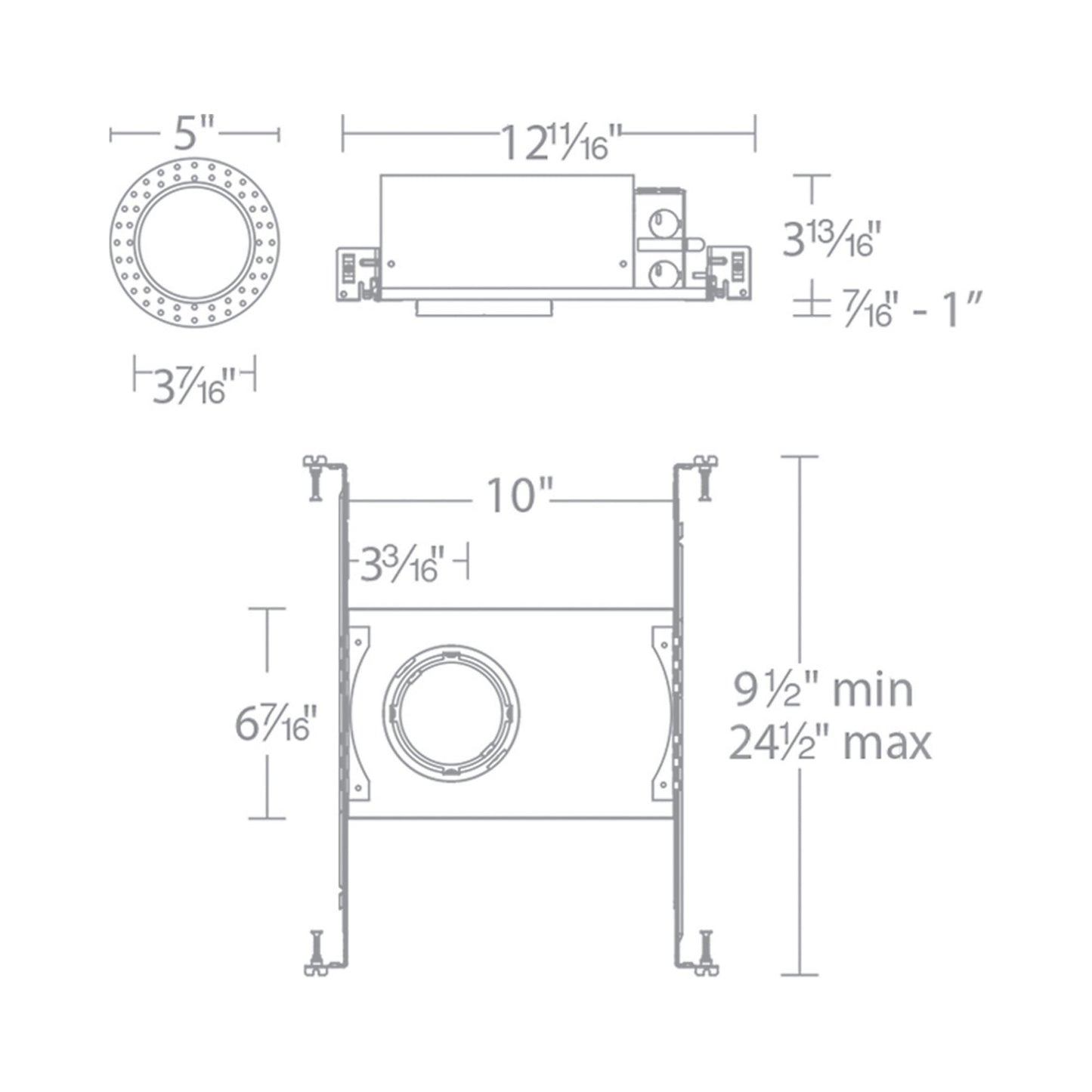Ocularc 3.5 Round New Construction Dim-to-Warm Recessed Housing - line drawing.
