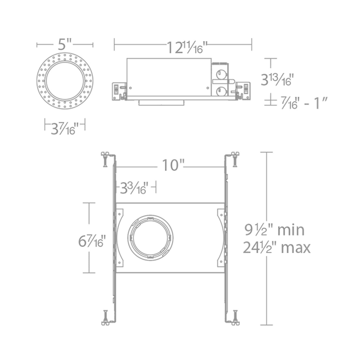 Ocularc 3.5 Round New Construction LED Recessed Housing - line drawing.