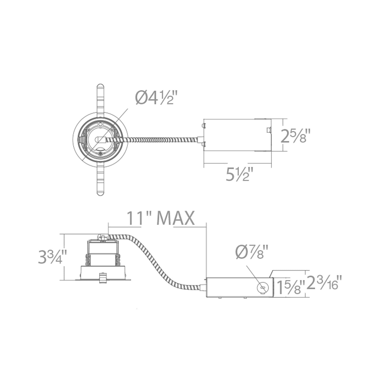 Ocularc 3.5 Round Remodel LED Recessed Housing - line drawing.