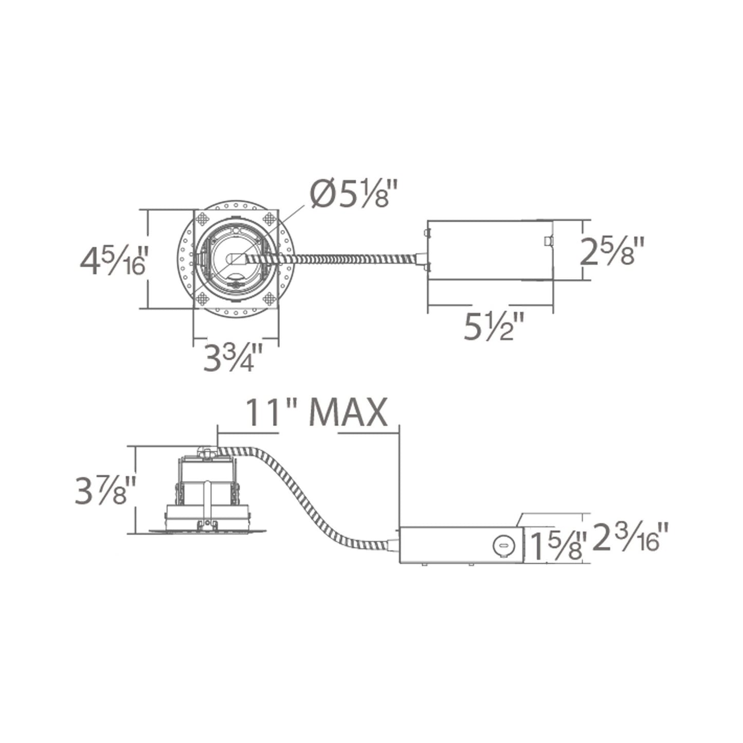 Ocularc 3.5 Round Trimless Remodel LED Recessed Housing - line drawing.