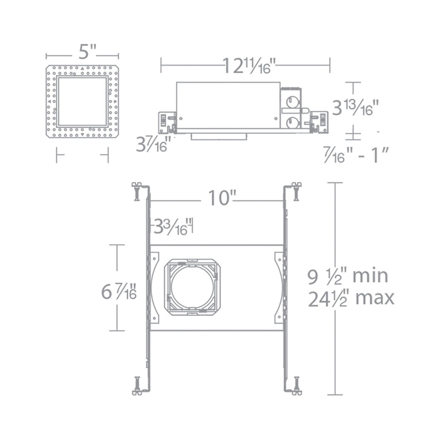 Ocularc 3.5 Square Dim-to-Warm New Construction Recessed Housing - line drawing.