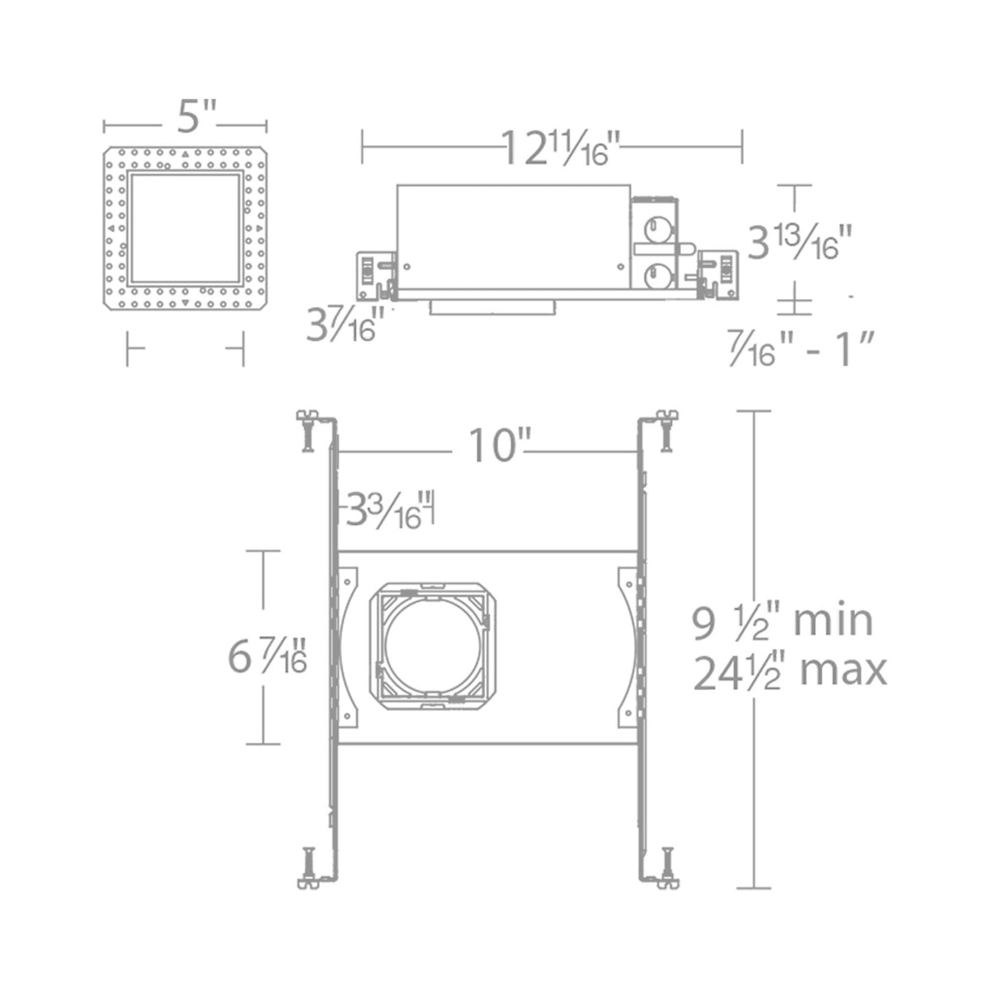 Ocularc 3.5 Square New Construction LED Recessed Housing - line drawing.