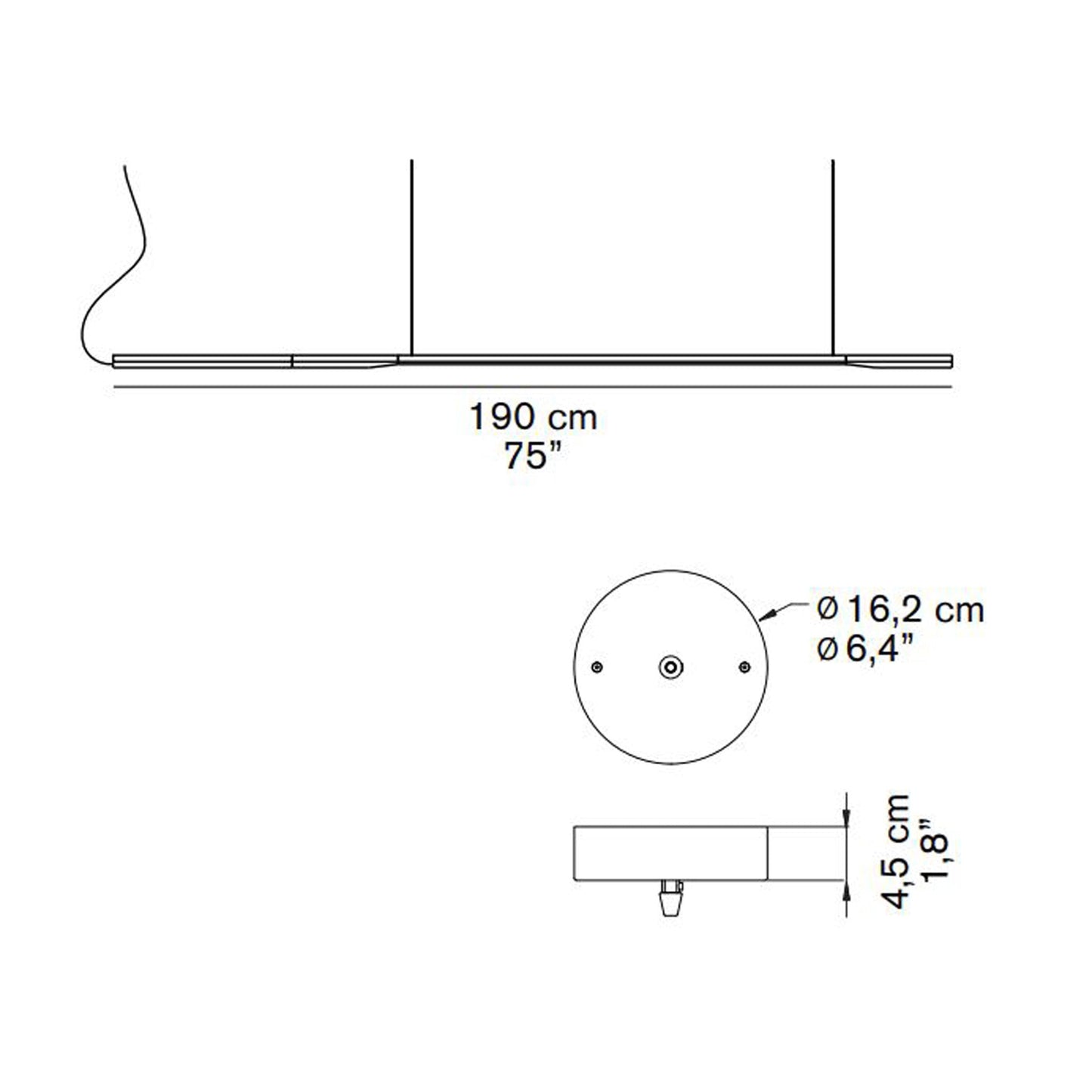 Ilo LED Horizontal Pendant Light - line drawing.