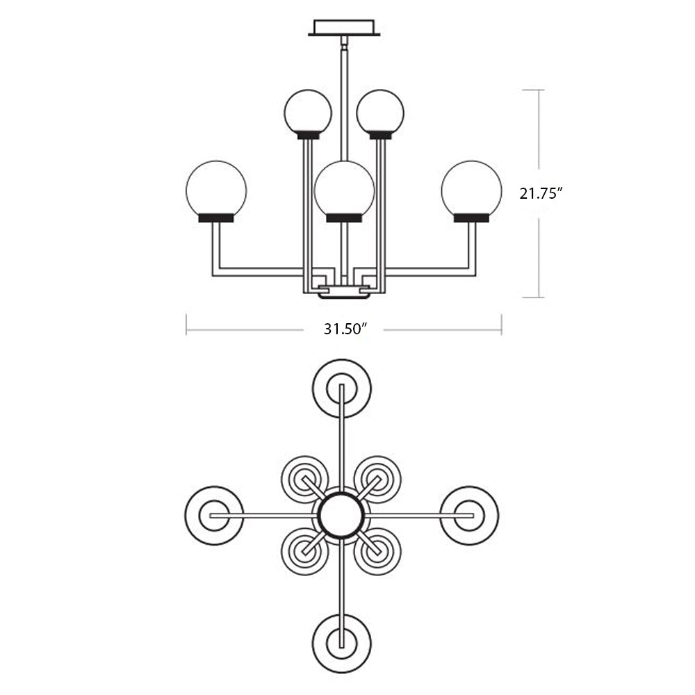 Bonzo LED Chandelier - line drawing.
