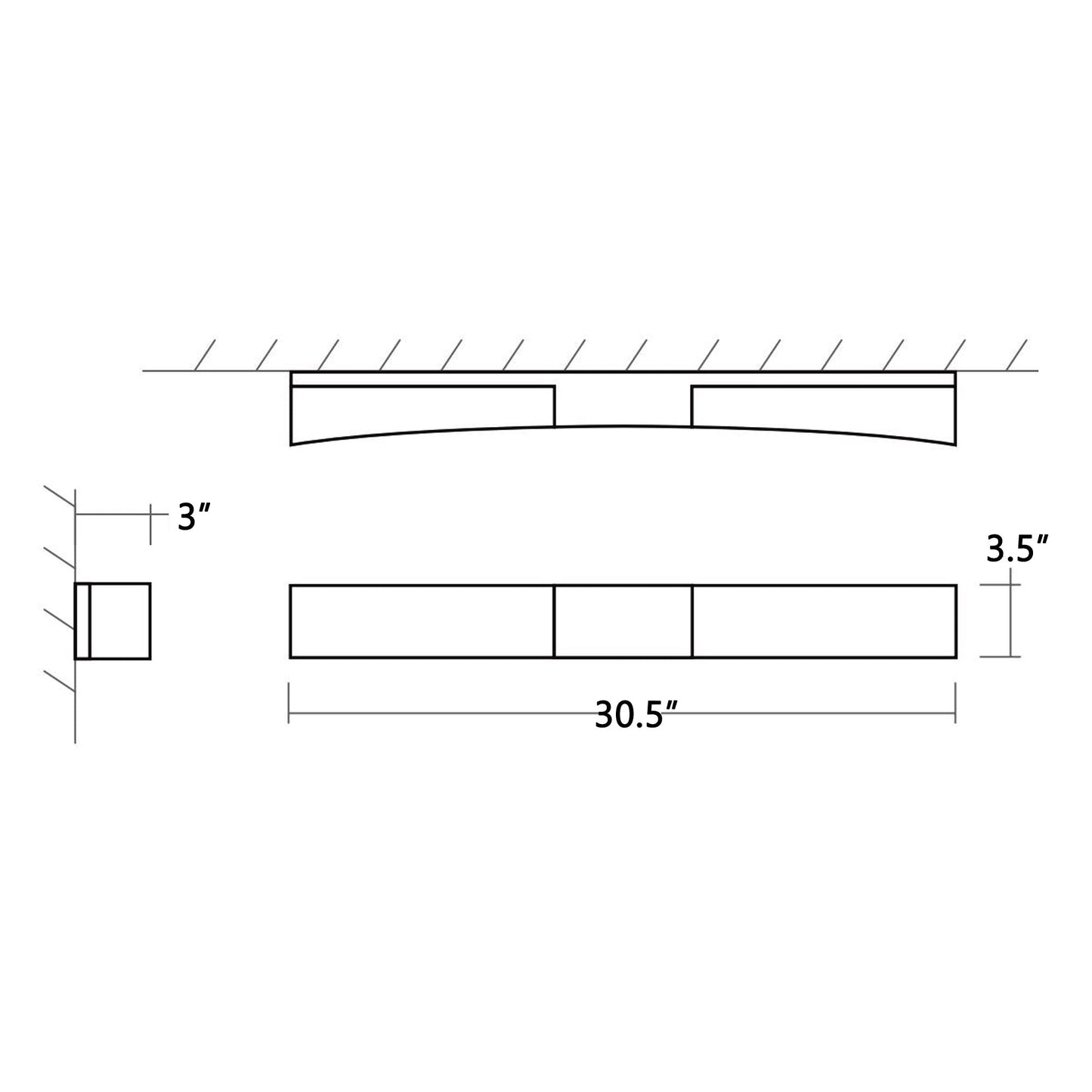 Crescent LED Vanity Wall Light - line drawing.
