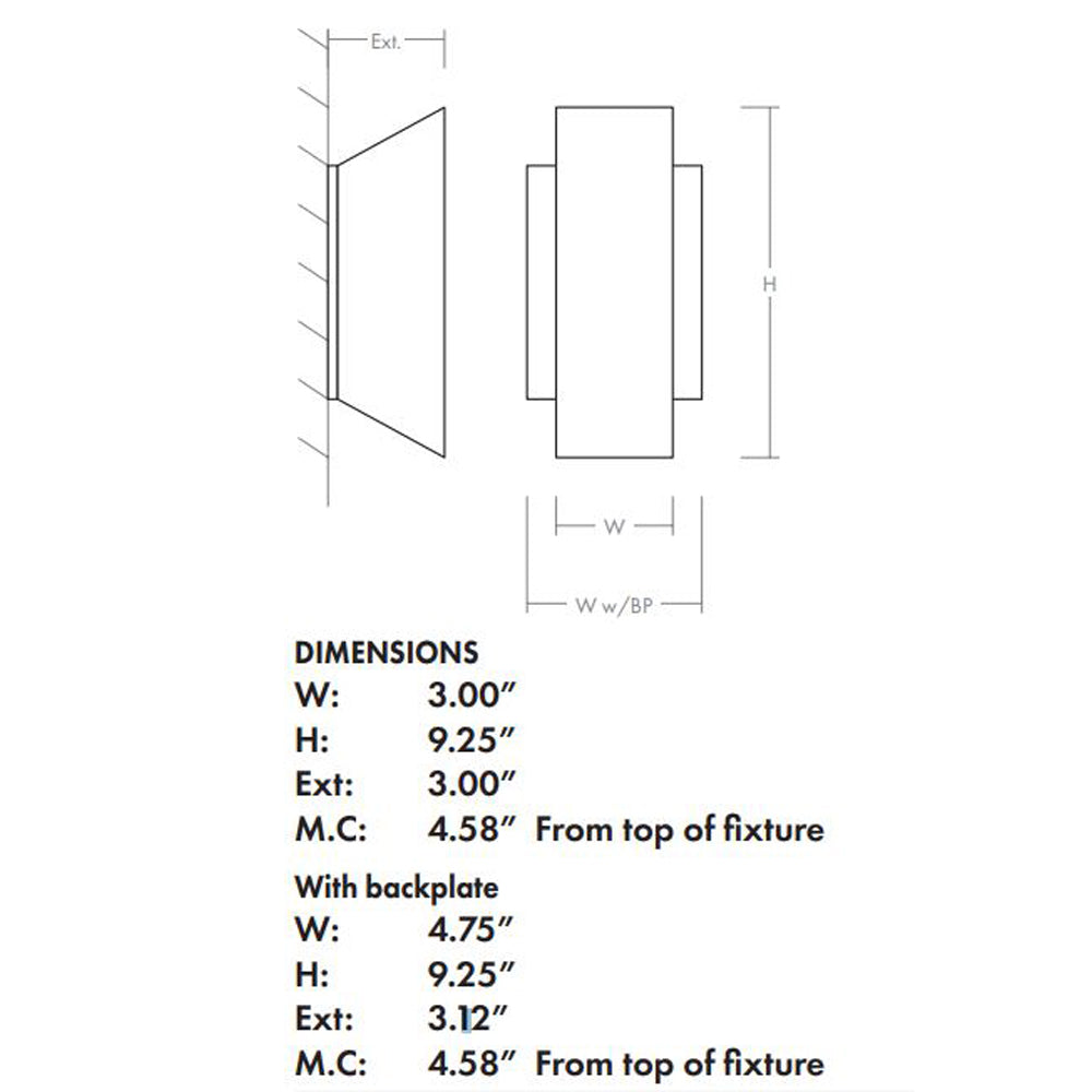 Duo LED Wall Light - line drawing.