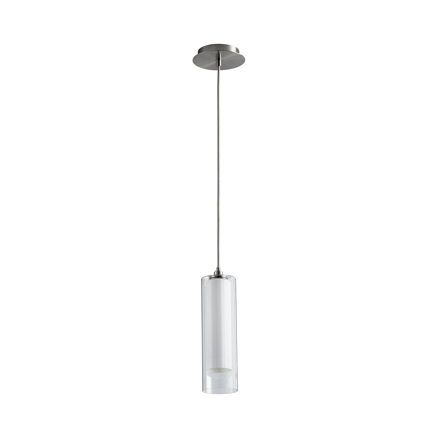 Gratis LED Pendant Light in Satin Opal Glass/Satin Nickel.