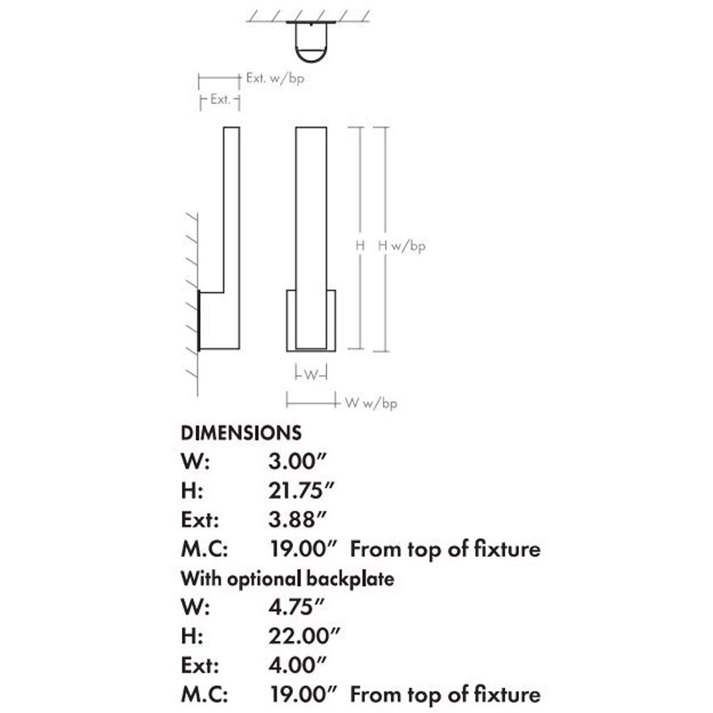 Mies LED Bath Wall Light - line drawing.
