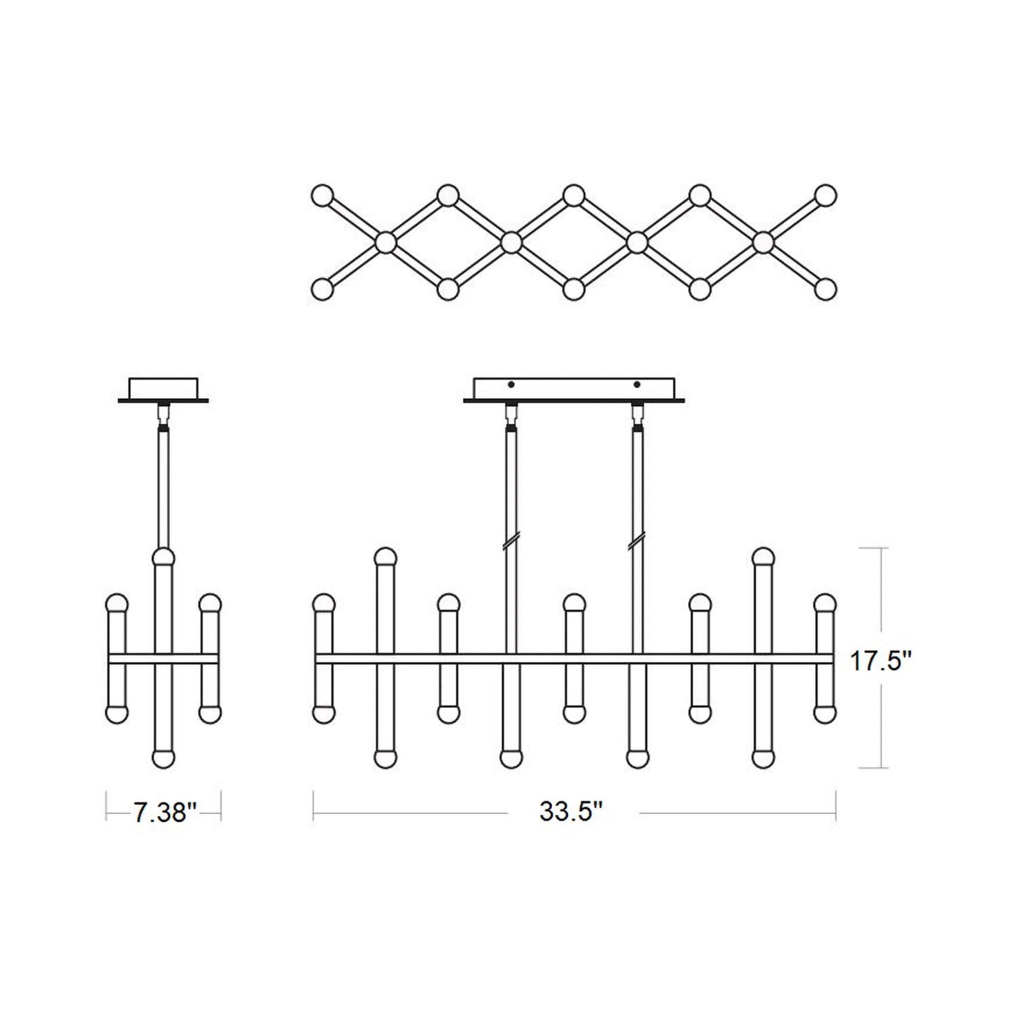 Nero LED Linear Pendant Light - line drawing.