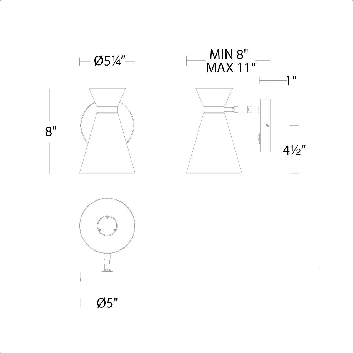 Pin Up LED Wall Light - line drawing.