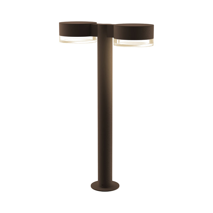 Reals Plate Cap LED Double Bollard in Medium/Clear Cylinder Lens/Textured Bronze.
