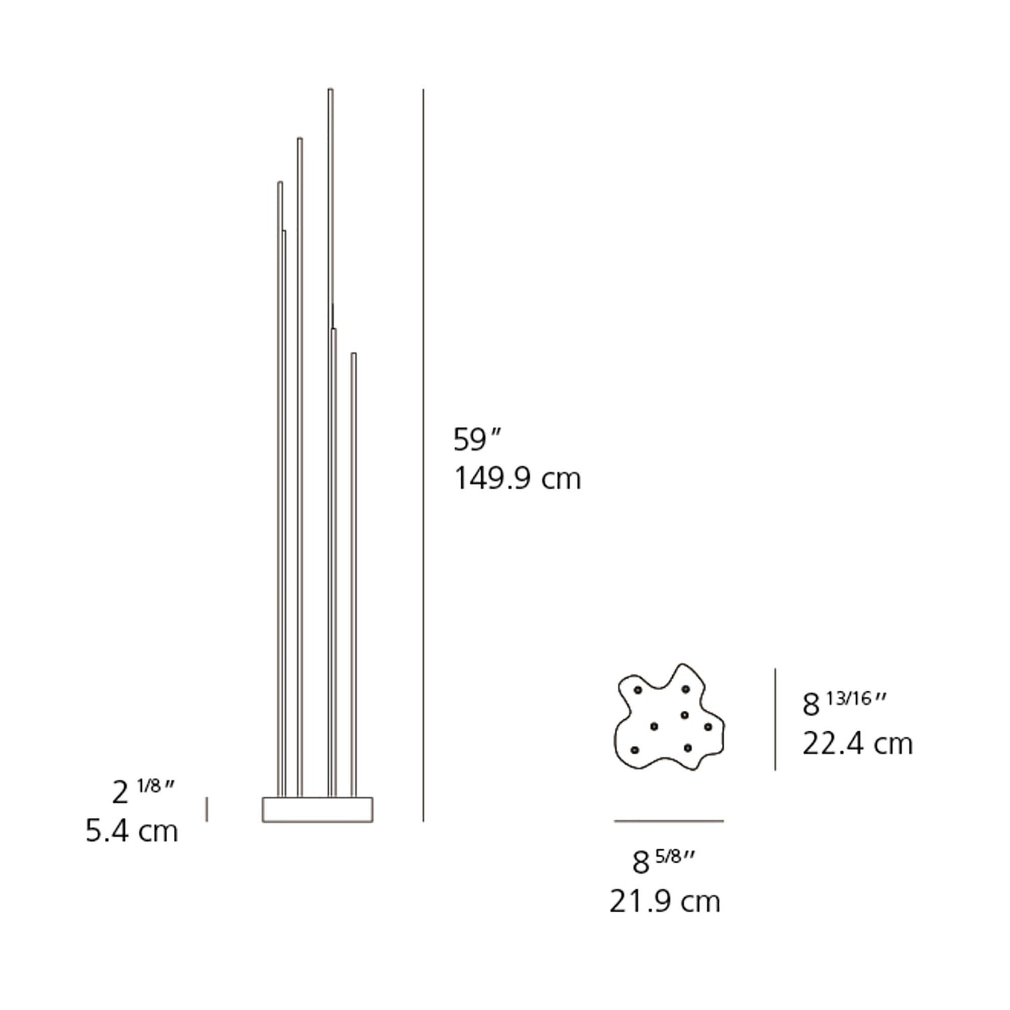 Reeds Outdoor Triple LED Floor Lamp - line drawing.