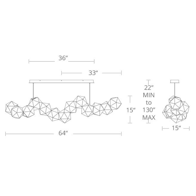 Riddle Linear LED Pendant Light- line drawing.