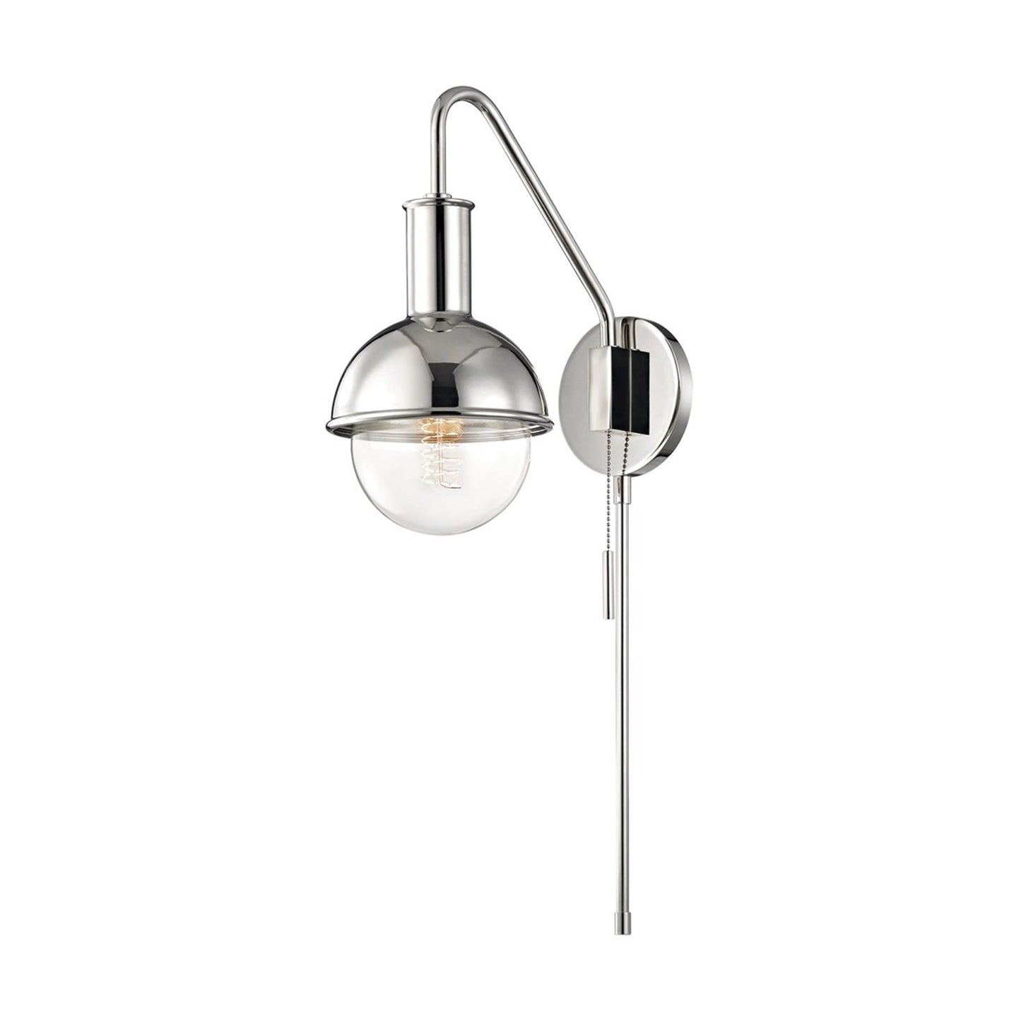 Riley Wall Light in Polished Nickel.