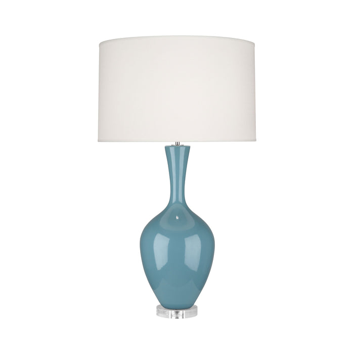 Audrey Table Lamp in Steel Blue.