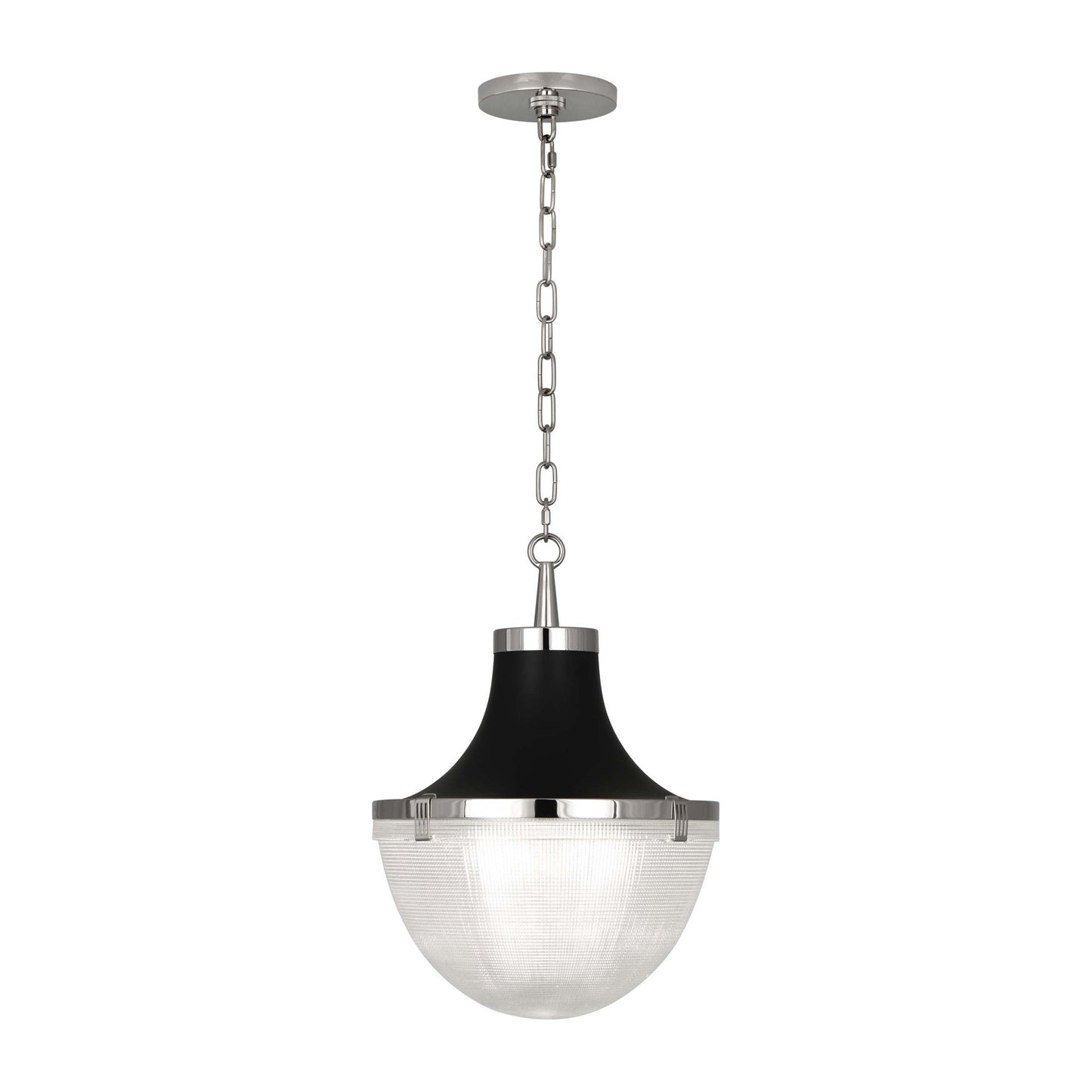 Brighton Pendant Light in Polished Nickel Finish Matte Black Shade Hood.