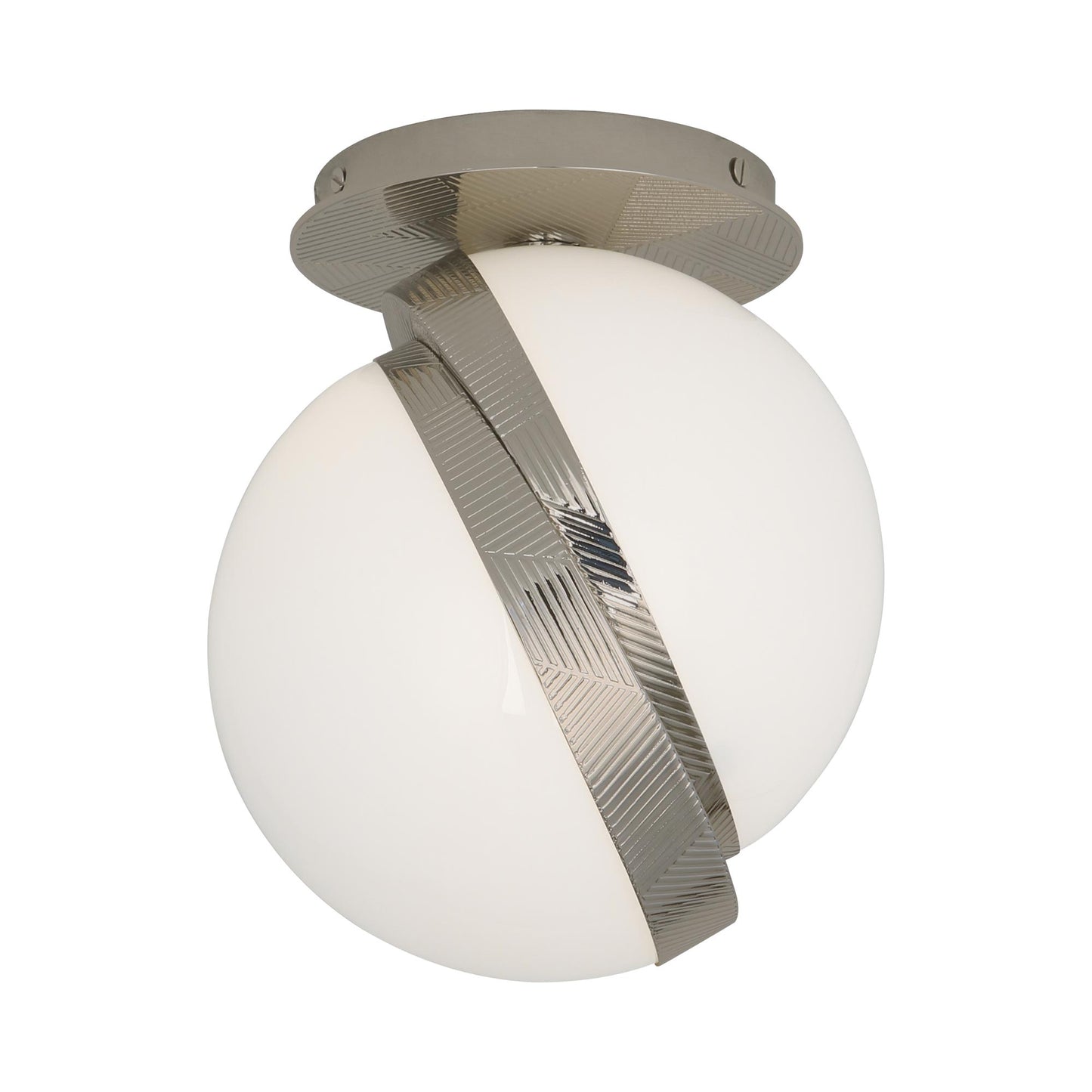 Brut Flush Mount Ceiling Light in Polished Nickel.