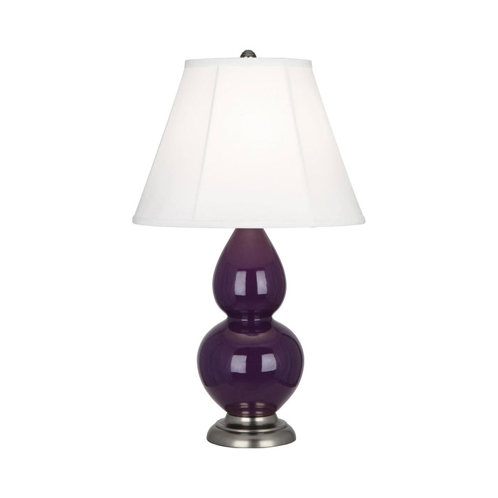 Double Gourd Small Accent Table Lamp in Amethyst/Silk Stretch/AntiqueSilver.