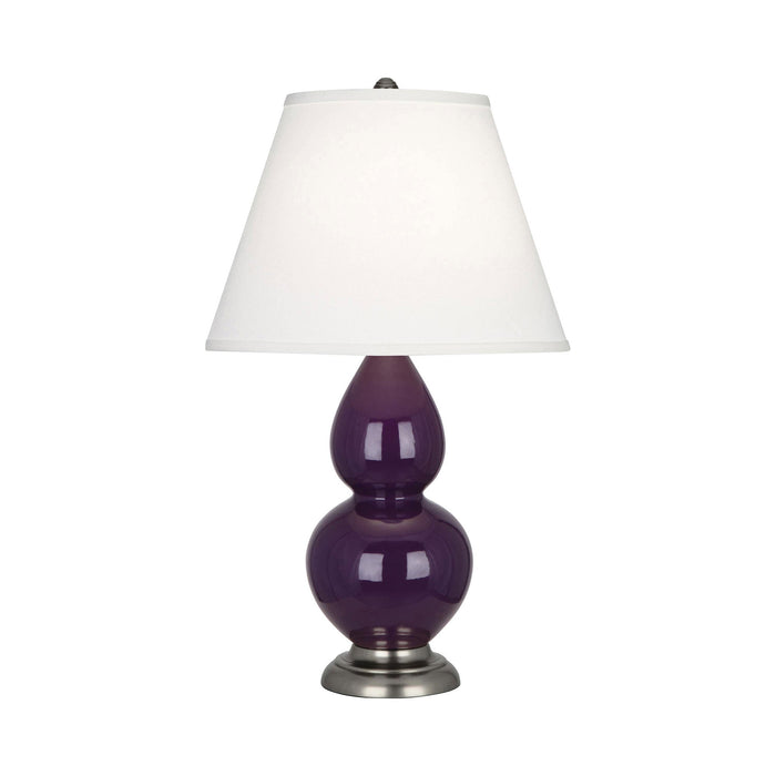 Double Gourd Small Accent Table Lamp in Amethyst/Fabric Hardback/AntiqueSilver.