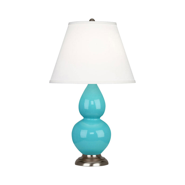 Double Gourd Small Accent Table Lamp in Egg Blue/Fabric Hardback/AntiqueSilver.