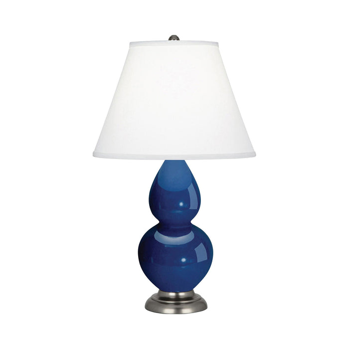 Double Gourd Small Accent Table Lamp in Marine Blue/Fabric Hardback/AntiqueSilver.