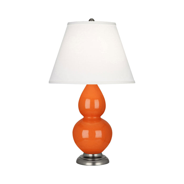 Double Gourd Small Accent Table Lamp in Pumpkin/Fabric Hardback/AntiqueSilver.