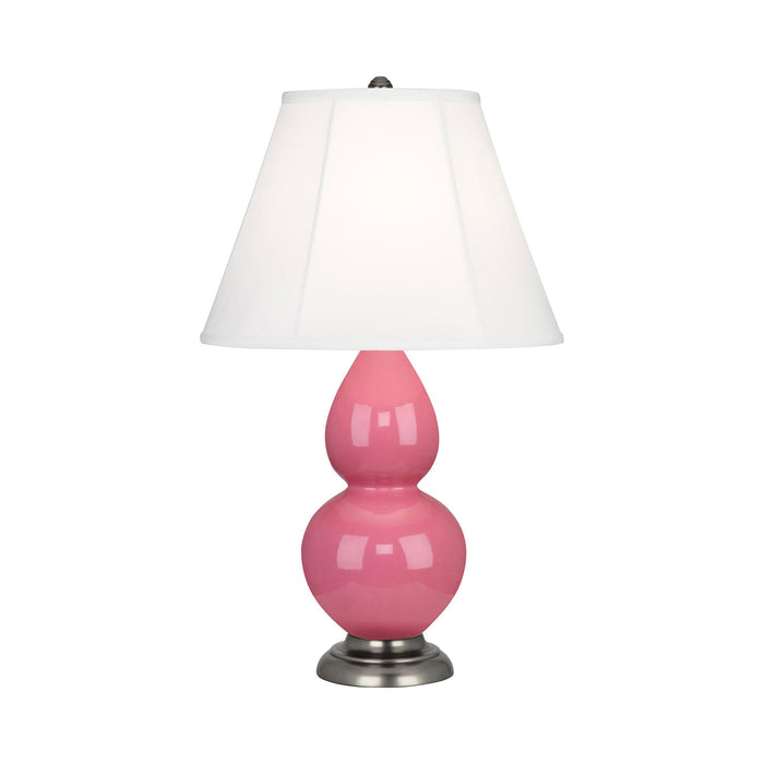 Double Gourd Small Accent Table Lamp in Schiaparelli Pink/Silk Stretch/AntiqueSilver.