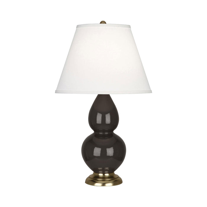 Double Gourd Small Accent Table Lamp in Coffee/Fabric Hardback/Brass.